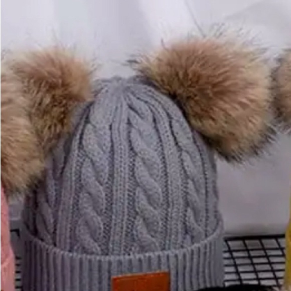 Cute Double Wool Pompom Baby Hat Children Cap Warm‎ Autumn Winter Hat